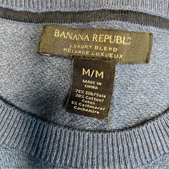 Banana Republic Sweater Luxury Blend Silk Cashmere Cotton Blue Men’s Size Medium - Picture 2 of 9
